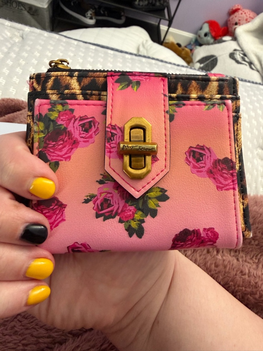 Betsey Johnson Pink Floral Turnlock Compact Wallet